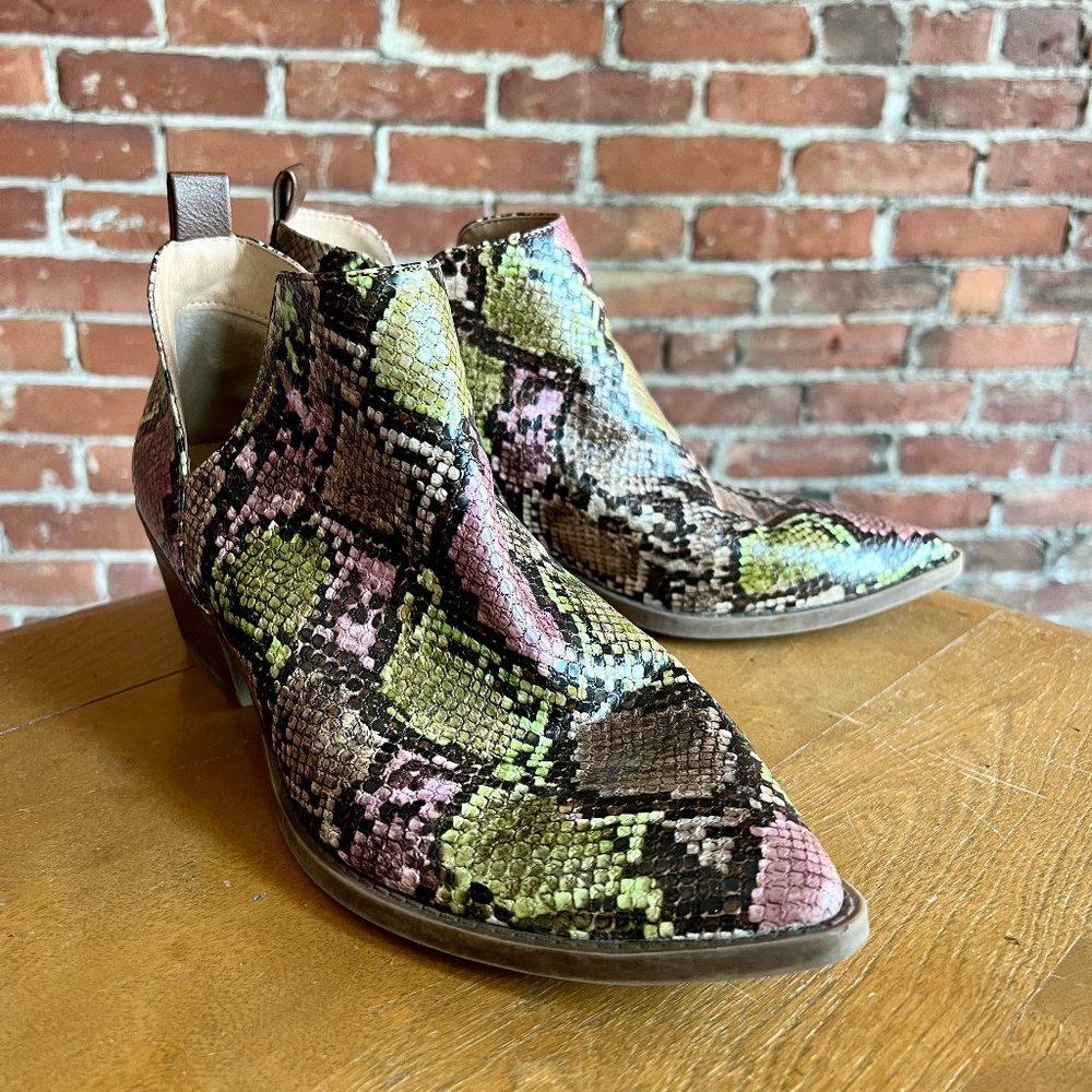 Unique Pink & Green Snakeskin Ankle Boots